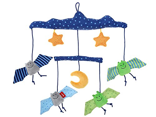 sigikid, Mädchen und Jungen, Mobile mit Fledermäusen, Baby bite me, Blau/Grün/Gelb, 41015 - 4
