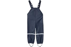 BRONG Kids Waterproof Dungarees Rain Trousers Kids with Adjustable Shoulder Straps Boys Girls Rain Pants Childrens Reflective Strip Overalls Rainwear Navy 6-8 Years