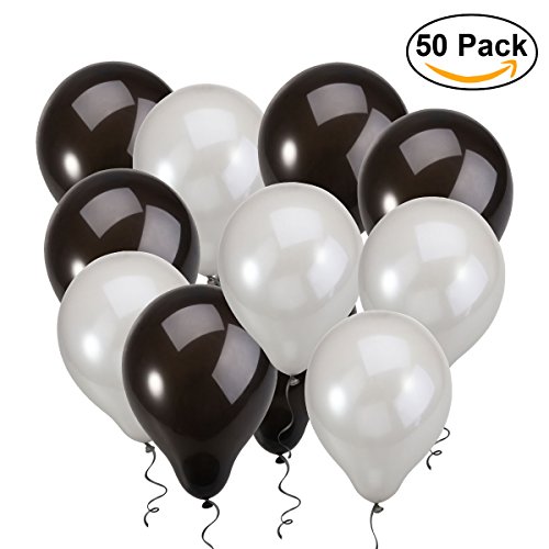 NUOLUX Luftballons,12 Zoll Schwarz Silber Latexballons für Hochzeit Geburtstag feiern,50 Stück