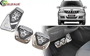 Selifaur - 3 Pcs Silver Non-Slip Manual Car Pedals kit Pad Covers Set for Mahindra Quanto