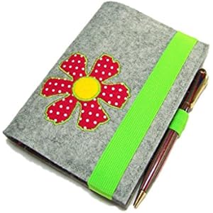 Kalenderhülle Hülle Einband Blume mit Stifthalter Wollfilz Filz für Din A6 Kalender, Notizbuch