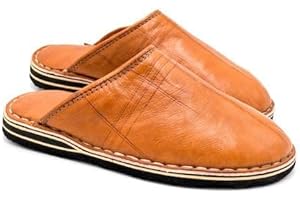 traditionalBM BABOUCHES en CUIR bout rond - Berbères 100% ARTISANALE fait main au maroc - Homme ET Femme couleur noir marron bleu