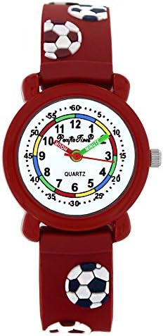 Pacific Time Kids Wrist Watch Sport Football Clock Analogue Quartz Silicone Bracelet Black Red