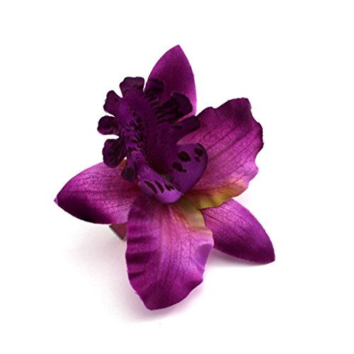 Modisch Hochzeit Braut Blume Stoff Dendrobium Orchidee Haar Klammer Brosche Haarspange Violett