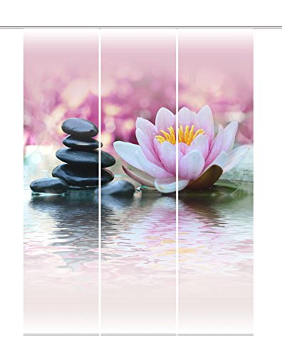 Home Fashion 88762-123 - Cortina 3-juego de agua de lirio de tela con impresión digital, 100% de poliéster, diseño de rosa, 245 x 60 cm