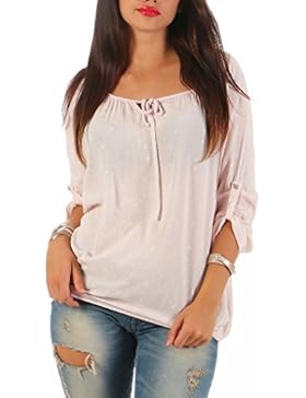 ZARMEXX Damenbluse Carmenbluse Langarm Oberteil Tunika Carmen-Ausschnitt Viskose Muster 