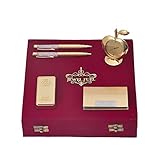 Jewel Fuel 2 Gold Plated Pen, Gold Bar Paper Weight, Apple Table Clock and Visiting Card Holder Gift Set