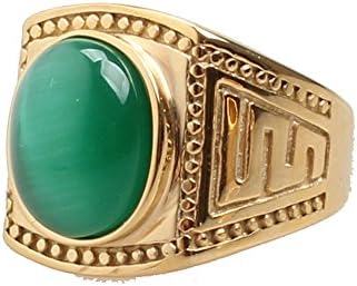LALOPEZ Retrol Men's Green Gemstone Titanium Steel Golden Rings Gold Size T