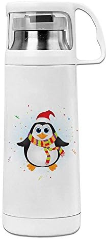 iMissY Happy Penguin In Christmas Hat Stainless Steel Vacuum Travel Mug With Handle Cup White Water Bottle (350ml)