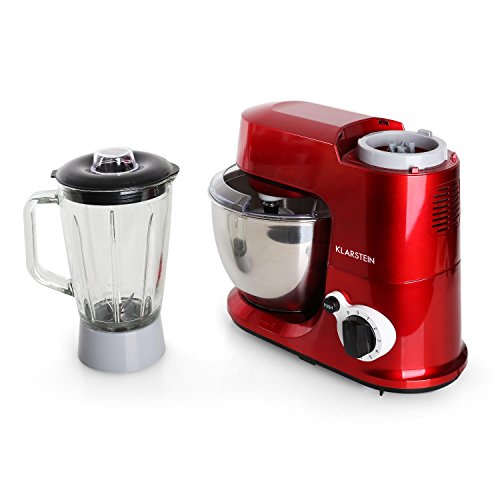 Klarstein Carina Rossa Küchenmaschine Universalzerkleinerer mit Getränke-Mixer-Aufsatz (1,5L Smoothie-Cocktail-Eiweiß-Shaker, 4L Edelstahl-Schüssel, 6 Knet-und Rühr-Stufen) rot - 8