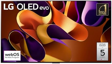 LG OLED evo 77'', Serie G4 2024, OLED77G45LW, Smart TV 4K, Design One Wall, Processore α11, Brightness Booster Max, 60W, Dolby Vision, Wi-Fi 6, 4 HDMI 2.1 4K@144Hz, GSYNC, VRR, ThinQ AI, webOS 24