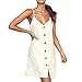 Produktbild QingJiu Damenmode Mit V Ausschnitt Damen Volltonfarbe KnöPfe BeiläUfiges Minikleid (Large, Beige)