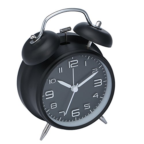 Drillpro Retro Glockenwecker Analog Quarzwecker mit Nachtlicht Lauter Alarm,kein Ticken geräuschlos,Mini Doppelglockenwecker Alarm Wecker Schwarz - 5