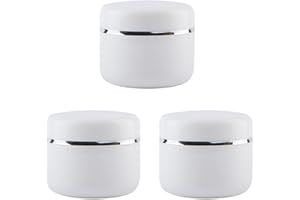 BAMBOOPACK Bocal cosmétique en Plastique Blanc de 3 pièces 100 ML / 3,4 oz avec Couvercle à Jante argentée Bouteille de crème Vide Rechargeable Pots déchantillon Récipient de Stockage de Lotion pour Pom