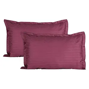 Style 7 Luxurious Cotton Satin Stripped Pilow Cover (17x27-inch, Wine) - Set of 2