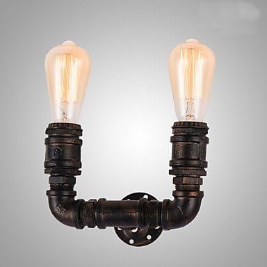 2 Lights Vintage Metal Water Pipe Wall Lamp With Edison Bulb