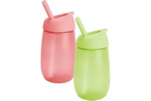 Munchkin Simple Clean Toddler Cup Set | Baby & Toddler Sippy Cups with Straw | BPA Free Non Spill Cup | Dishwasher Safe Baby Straw Cup | Leakproof Silicone Cups - 10oz/296ml | 2 Pack | Green/Pink