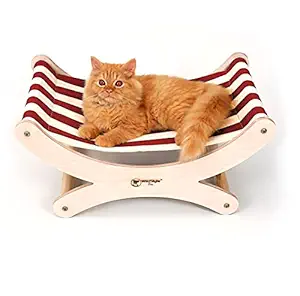WildStyle Pets (Curve Cat Bed), Cats Bed, Kitten Bed, Indoor & Outdoor, Detachable Wooden Frame, Elevated Pet Bed, Red Cotton Fabric
