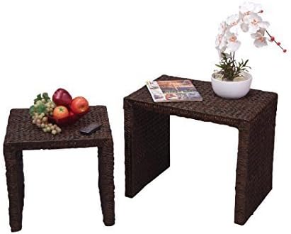 Furniture Online 2 Nest Of Tables Side /Tables Handwoven / 2 Tables Brown Or Natural Color - dark brown, 20.08"x24.02"x16.14 "and16.14 "x18.11"x16.14 ", water hyacinth