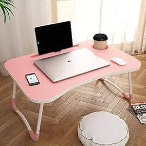 TRONI Foldable Bed Study Table Portable Multifunction Laptop-Table Lapdesk for Children Bed Foldabe Table Work Office Home with Tablet Slot & Cup Holder Bed Study Table (Pink)