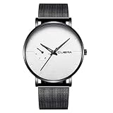 Clacce Herren-Armbanduhr Minimalistisch Quarz Analog Datum Schwarz Edelstahl Milanaise-Netzband Mesh Armband Uhren Männer Kalender Business Classic Dünne Armbanduhr
