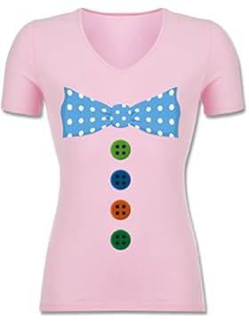 Karneval & Fasching - Clown Kostüm Blaue Fliege - Tailliertes T-Shirt mit V-Ausschnitt für Frauen
