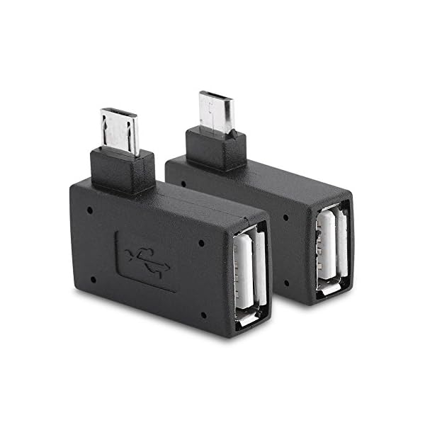 Ángulo Izquierdo Derecho Micro USB 2.0 Macho 90 Grados USB Macho a Micro Hembra adaptadores OTG, Paquete de 2