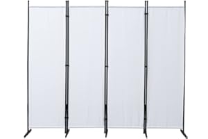 ‎MINGONE Mingone Raumteiler Trennwand Paravent 4-TLG. Sichtschutz Faltbar mit Metallrahmen Polyester-Mischgewebe für Wohnzimmer, Schlafzimmer, Küche, Büro, Balkon, Garten, Weiß, 200x176cm