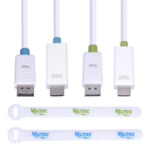 MutecPower 2 Stück von 5 meter DisplayPort (DP) männlich auf HDMI männlich Kabel - 4K Ultra HD - Weiß - 5m Mit 2 Kabelbinder
