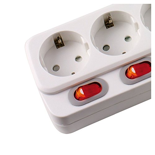 Preisvergleich Produktbild Heitronic Tischsteckdose, abschaltbar, weiß, Kabel 150cm, mit Kindersicherung, 5-fach