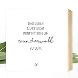  Wundervolles Leben - einzigartiges Holzbild 15x15x2cm zum Hinstellen/Aufhängen, echter Fotodruck mit Spruch auf Holz - schwarz-weißes Wand-Bild Aufsteller zur Dekoration Zuhause oder Geschenk-Idee