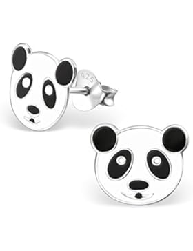 Kinder-Ohrringe aus Sterling-Silber 925/000rhodiniert und Email–Kopf-Panda–Schwarz & Weiß