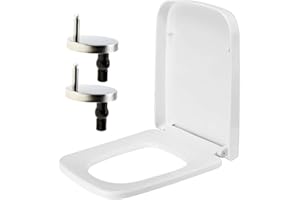 AAN BY SCOTT Rectangular Square Soft Close Toilet Seat Quick Release Loo Seat Easy Cleaning, Easy Installation with Adjustable Hinges White (42cm L x 36cm W), Plastic