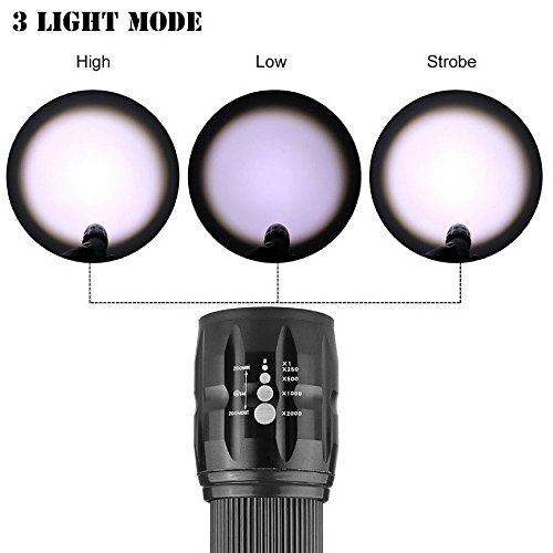 Asking Superhelle Taschenlampe LED, Zoomable fokussierbare, Inklusive 3 AAA Batterie, Wasserdicht, Leistungsstarke, Ideal für Camping - 5