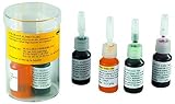 Caja de 4 colorante líquido alimentaria: 4 botellas de 7 ml stilligoutte verde (E104 + E133), amarillo (E102), rojo (E124) y azul (E132).