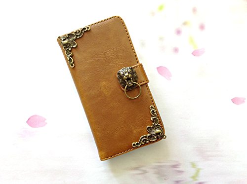 Lion phone leather wallet case, handmade phone wallet cover for iPhone X XS XR XS Max iPhone 8 7 6 6s Plus Samsung S8 S9 Plus S7 Edge Note 9 Note 8 MN0257