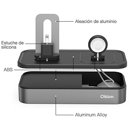 Oittm 5 Puerto USB Soporte Carga para Apple Watch Series 3   Apple Watch Series 1   Apple Watch Series 2   Apple Watch Nike    iPhone 7   iPhone 8   iPhone X   iPhone 8 Plus   iPhone 6 Plus   iPhone 6S Plus   iPhone 7 Plus   iPhone 6S   iPhone 5S   iPhone SE   iPad Mini   iPod   Apple Pencil   Siri Remote  Gris 