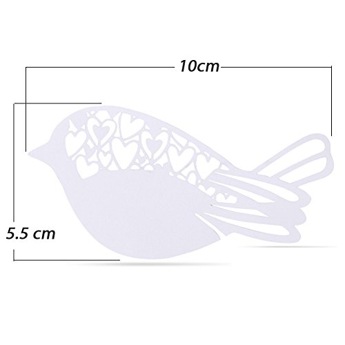 100 Stk Platzkarten Glasanhänger Engel / Vögel / Herz Hochzeit Namenskarten ans Glas Taufe Party für Weinglas Deko Champagnerglas Geburtstag Tischdeko Weihnachten (Vögel) - 3