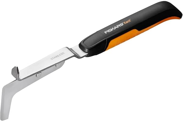 Fiskars Couteau désherbeur pour extirper les mauvaises herbes et la mousse, Longueur : 33,8 cm, Noir/Orange, Acier/Plastique, Xact, 1027045