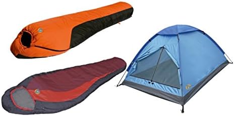 Alpinizmo High Peak USA Redwood -5F & Water Proof 0F Sleeping Bags 3 Tent Combo Set, Blue/Orange/Red, One Size