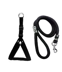 Truvic Nylon Padded Black Adjustable Dog Harness & Leash Rope 1 inch for Medium Size Pet (Chest Size : 24-29)