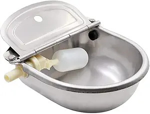 VetFits Automatic Stainless Steel Waterer Bowl with Float Valve and Drainage Hole Water Trough Farm Grade for Horse Cattle Goat Cow Dog