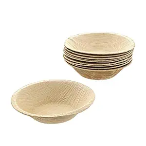 KRUM SRSR Eco Friendly Natural and Biodegradable Wooden Areca/Palm Leaf One Time Use and Throw Round Disposable Snack Bowl ( 15cm/6 inches Diameter , 50)