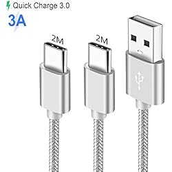 Cable Chargeur Pour Samsung Galaxy S8 S10 S10E Plus S10+ S8+ A70 A80 Type C Charge Rapide 2M,Cordon Cable USB C vers USB A pour Honor 10/8/9/view 20 Motorola Moto G6/G7/G6 Plus, Lot de 2 -Gris Argent