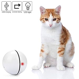 Vintoney Pelota de Gatos Movimiento Pelota de Ejercicio Gatos Bola Recargable de Giratoria para Mascotas, Juguete Interactivo para Perros y Gatos (Blanco)
