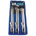 US PRO 1838 Tools 3 Piece 15" Flat & Curved Jaw Long Reach Locking Mole Grip Pliers, Blue