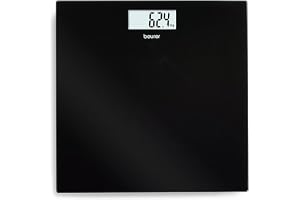 Beurer GS 10 Black personvåg, med LCD-display, överbelastningsindikator, automatisk avstängning, platt och elegant våg för kroppsvikt av glas