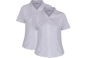 Trutex 2 Pack Girls Short Sleeve School Shirts with Revere Collar (5-16+ Years), Slim Fit Girls School Shirts, 2 x Girls Shirts, Non-Iron School Shirts Girls - Genuine School Uniform