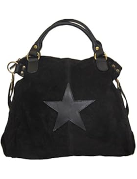 XL Wildleder Damentasche Stern Stars Shopper Henkeltasche Tasche Rauhleder/Leder