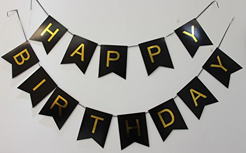 Perfection weiß, pink, grün, violett, schwarz Farben und Gold Vereitelt Wimpelkette Banner „Happy Birthday, Geburtstagsdeko, Wimpelkette Geburtstag Banner schwarz - 4